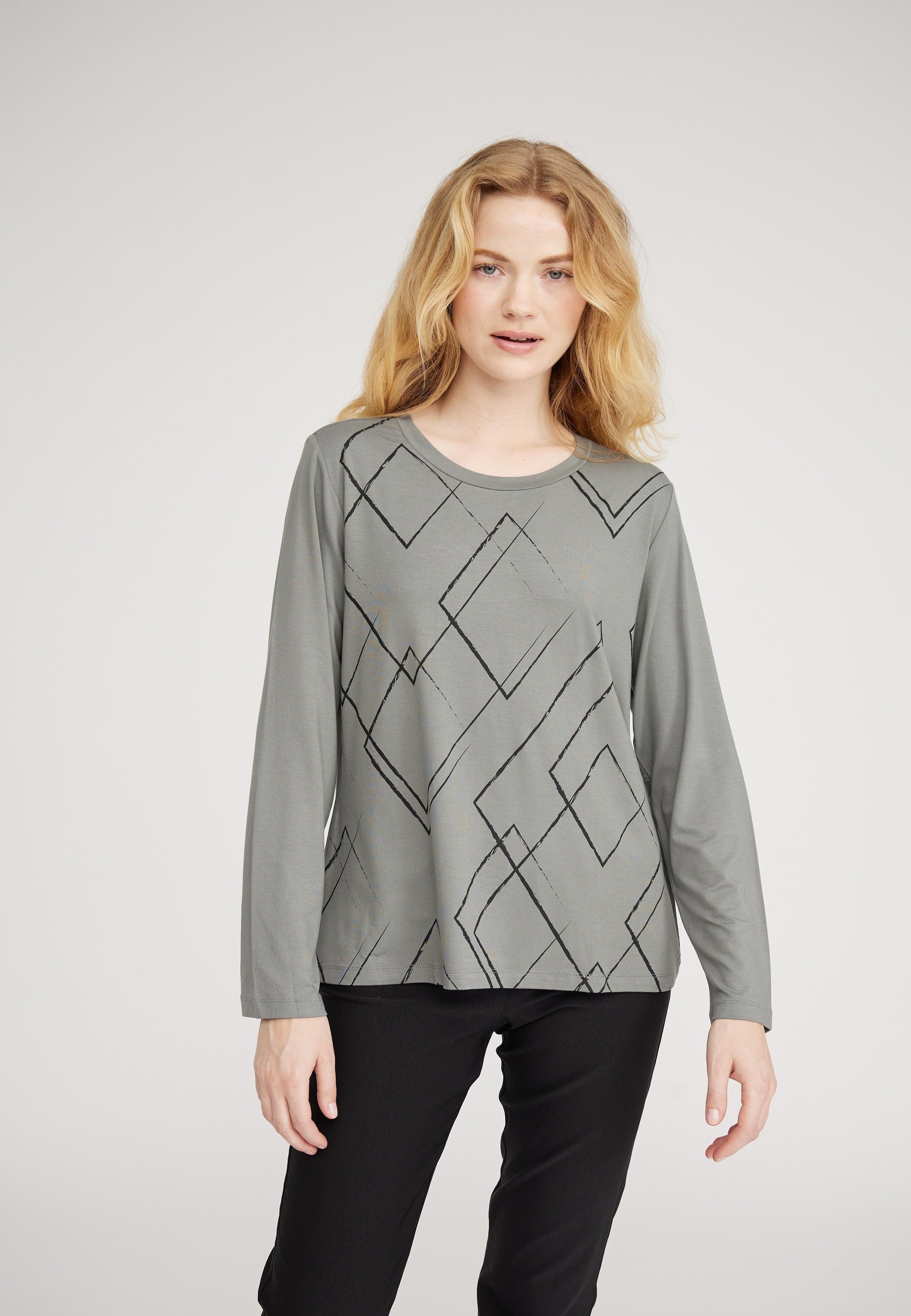 LAURIE Amanda Argyle Jersey Blouse Blouses 54099 Dark Shadow Black Print