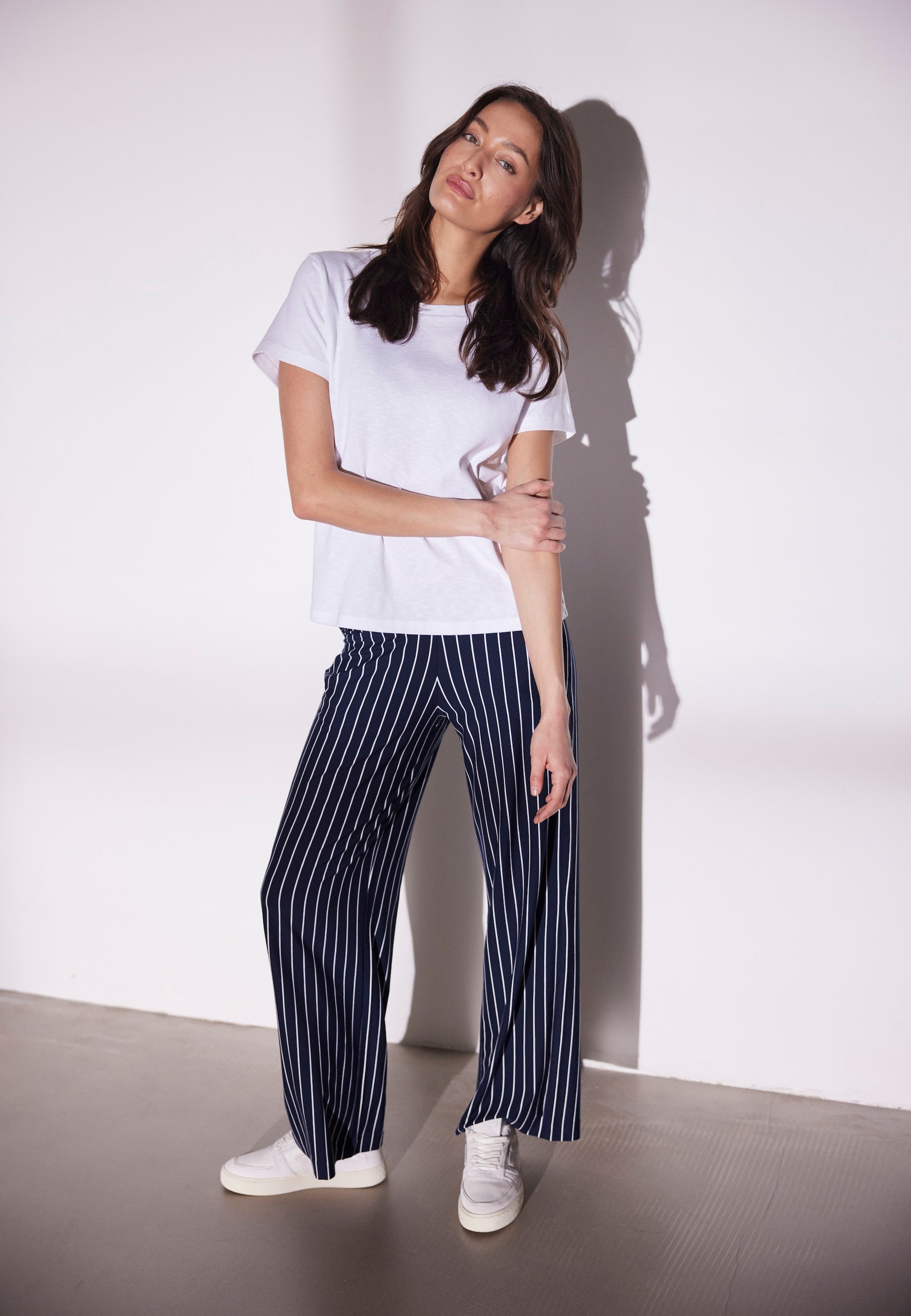 LAURIE  Donna Loose Jersey - Short Length Loose Marine streifen