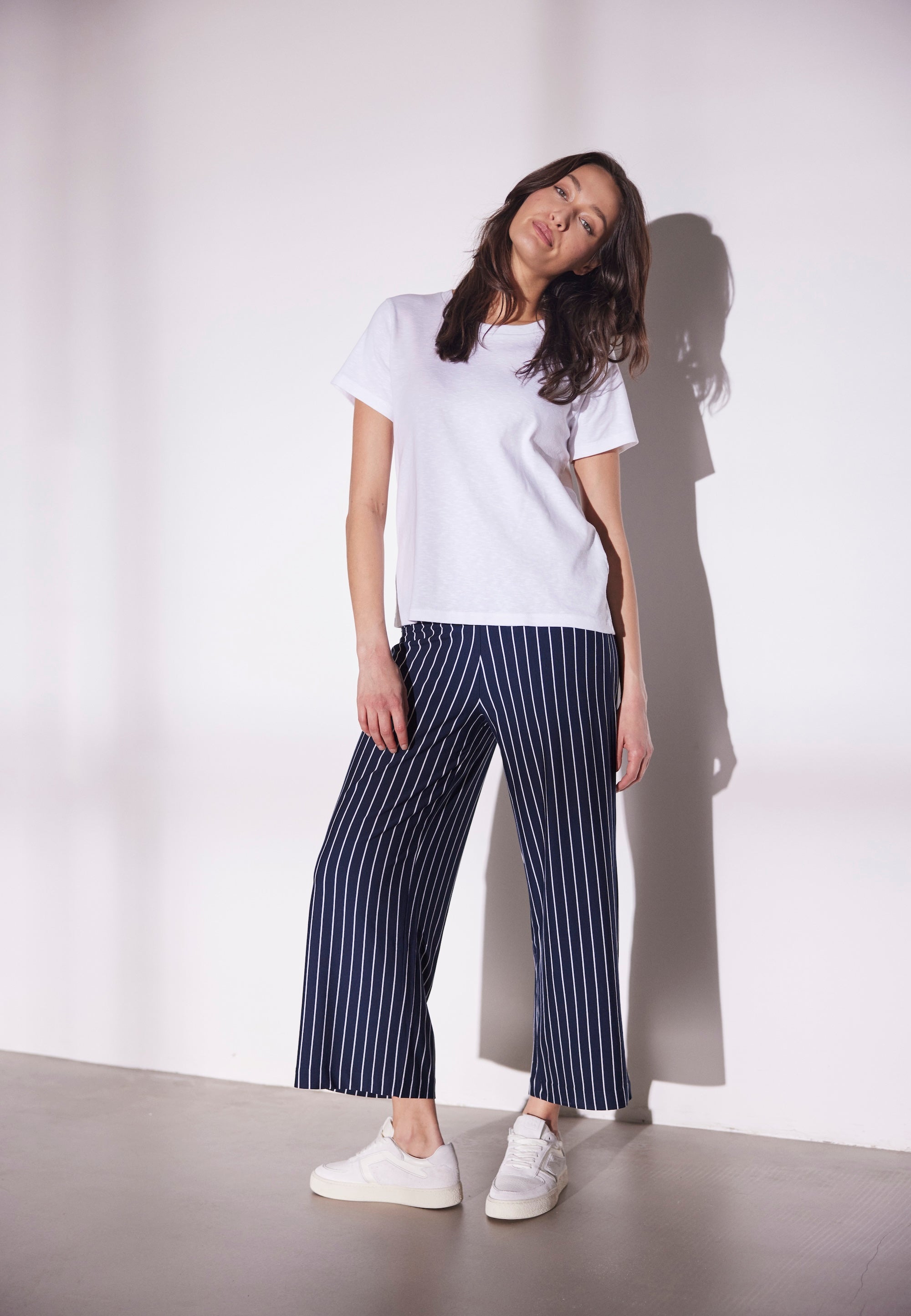 LAURIE Donna Loose Jersey Crop Loose Marine streifen
