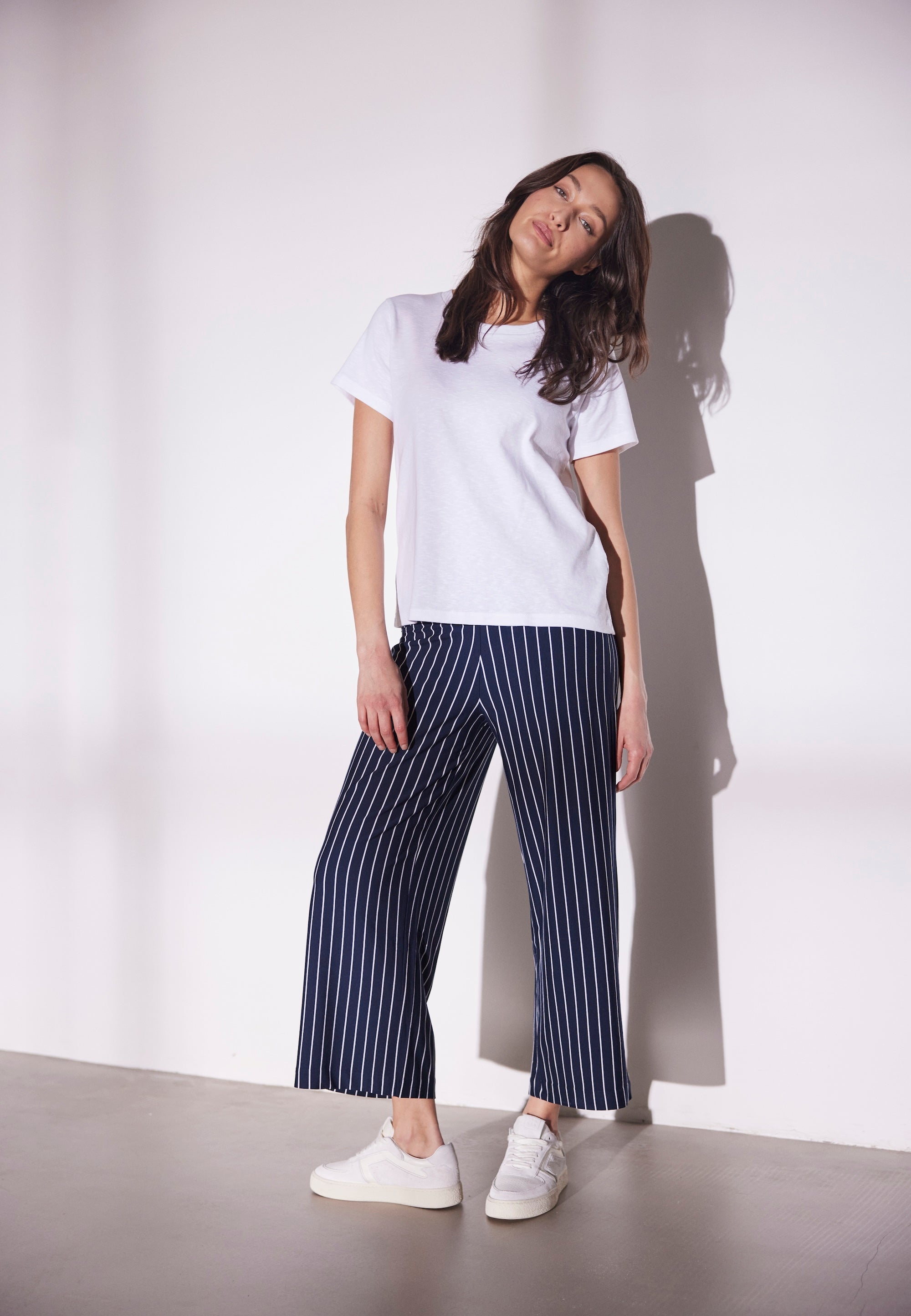 LAURIE  Donna Loose Jersey Crop Trousers LOOSE Marine streifen